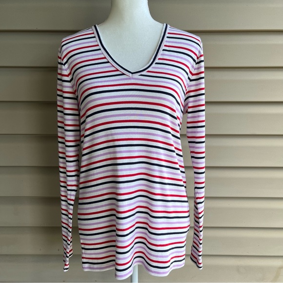 GAP Tops - •Gap• Long Sleeve V-Neck Striped T-Shirt - Size XL